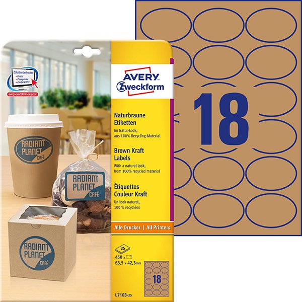 Hver uge Fremragende Brun Etiket Avery oval 63,5x42,3mm naturbrun - Wulff Supplies